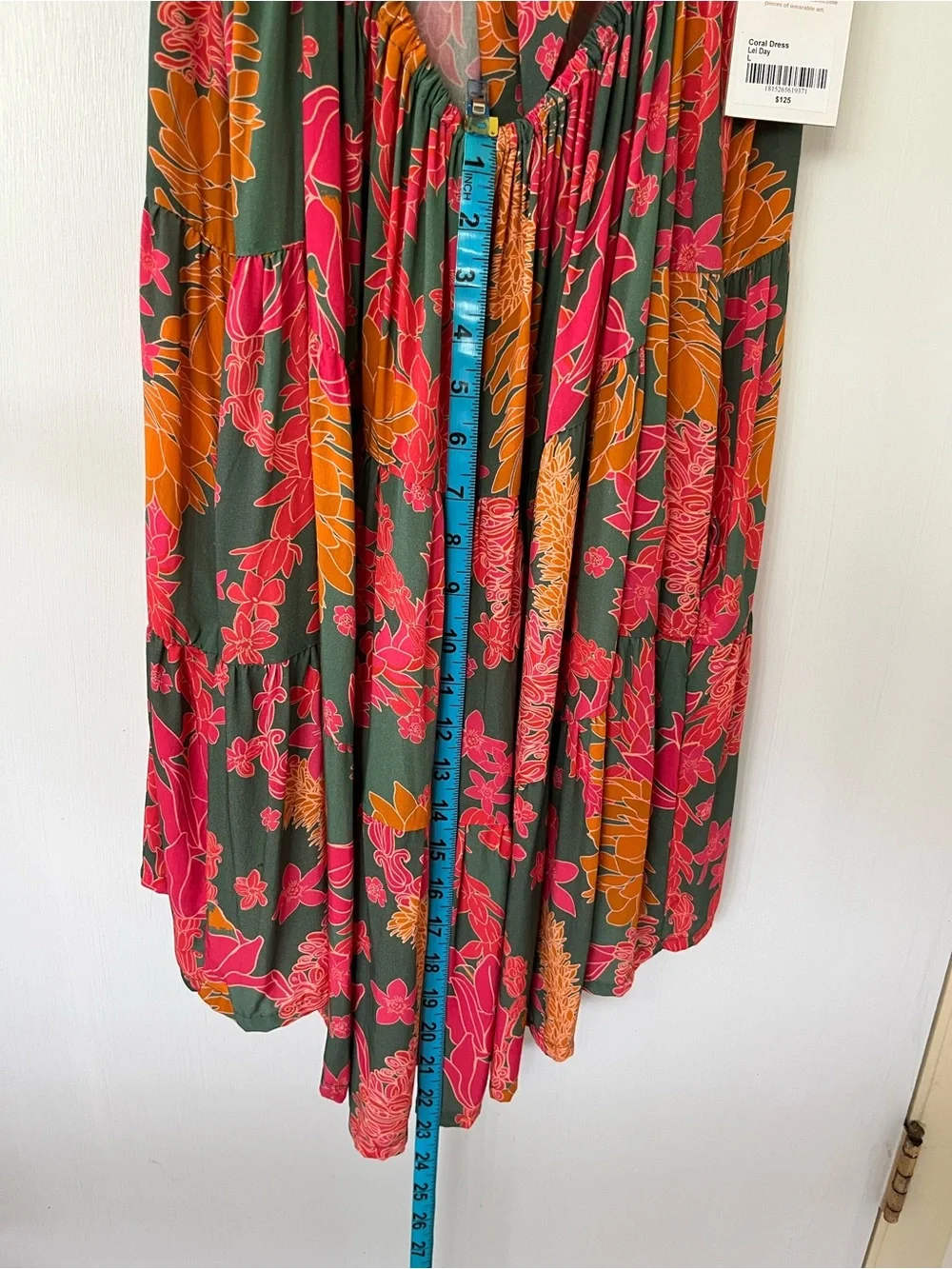 Flowy Tiered Maxi Skirt in Green with Pink & Orange Floral Print